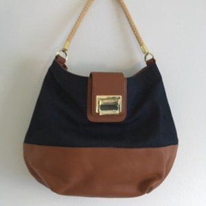 TALBOT Large Navy Cotton & Leather Hobo bag (NWOT)